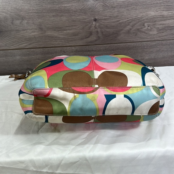 Coach Scarf Print F13800 Multicolor Fabric and Patent Leather Hobo Bag - Picture 7 of 12